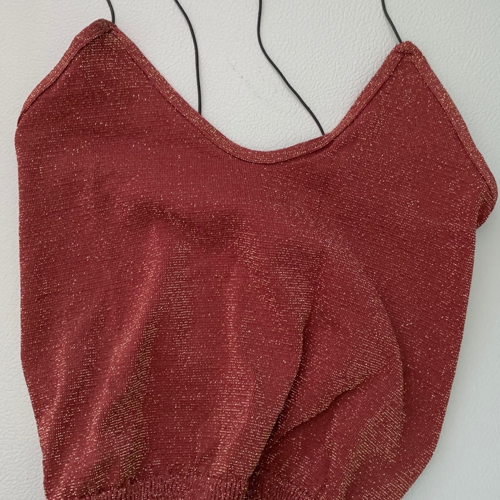 FREE PEOPLE BURGUNDY SHIMMER TANK
